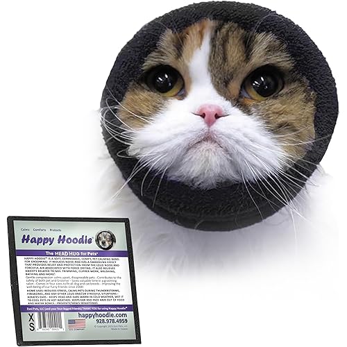 Happy Hoodie The Original Dog & Cat Calming Band - American Brand - Anxiety Relief/Noise Protection-Grooming-Thunder-Fireworks (XS, Black) - Since 2008