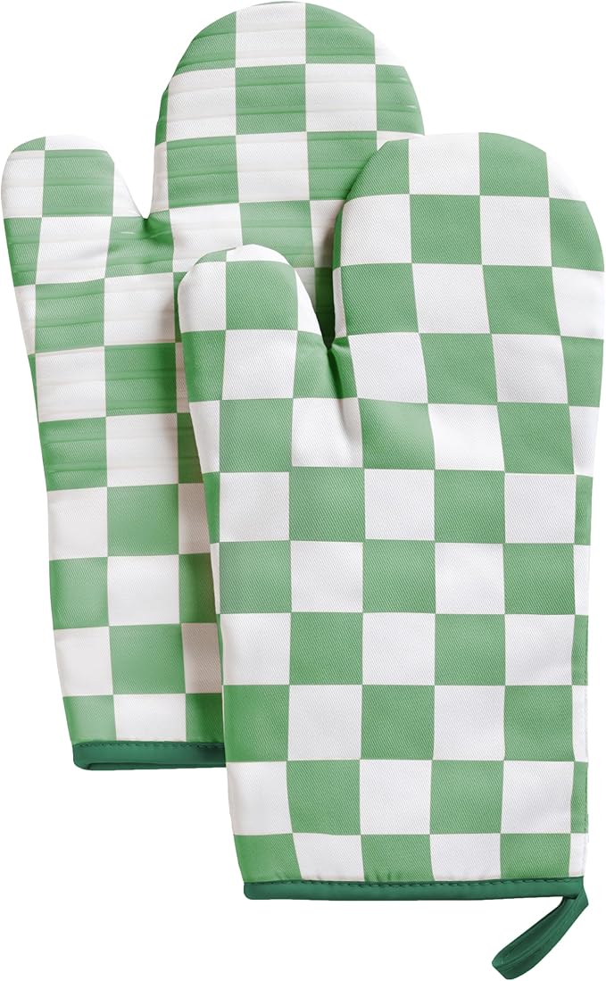 Black and White Checkered Oven Mitts Heat Resistant, Vintage Retro Checkerboard Cute Oven Mitts, Non-Slip Silicone Kitchen Oven Gloves 1 Pair 7''x13''