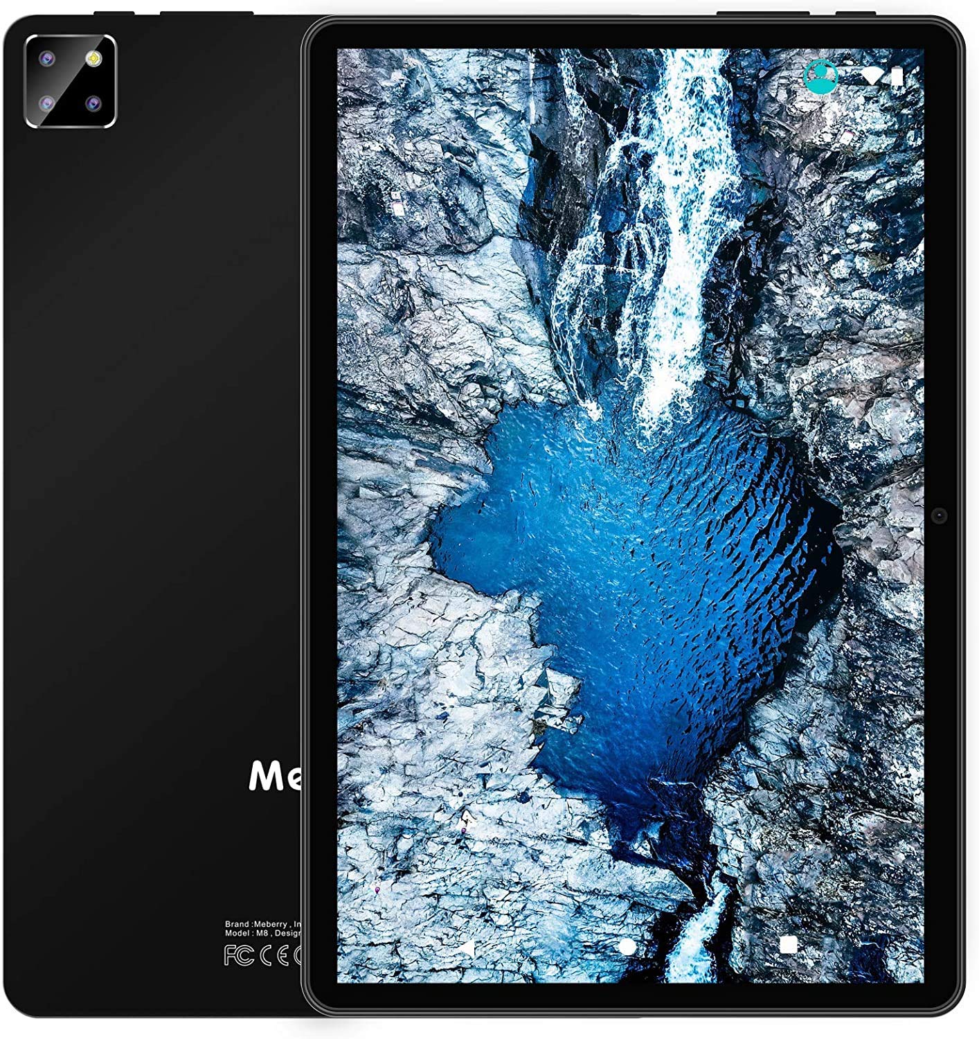 MEBERRY M-Series-8 Tablet showing front and rear cameras with Face ID feature