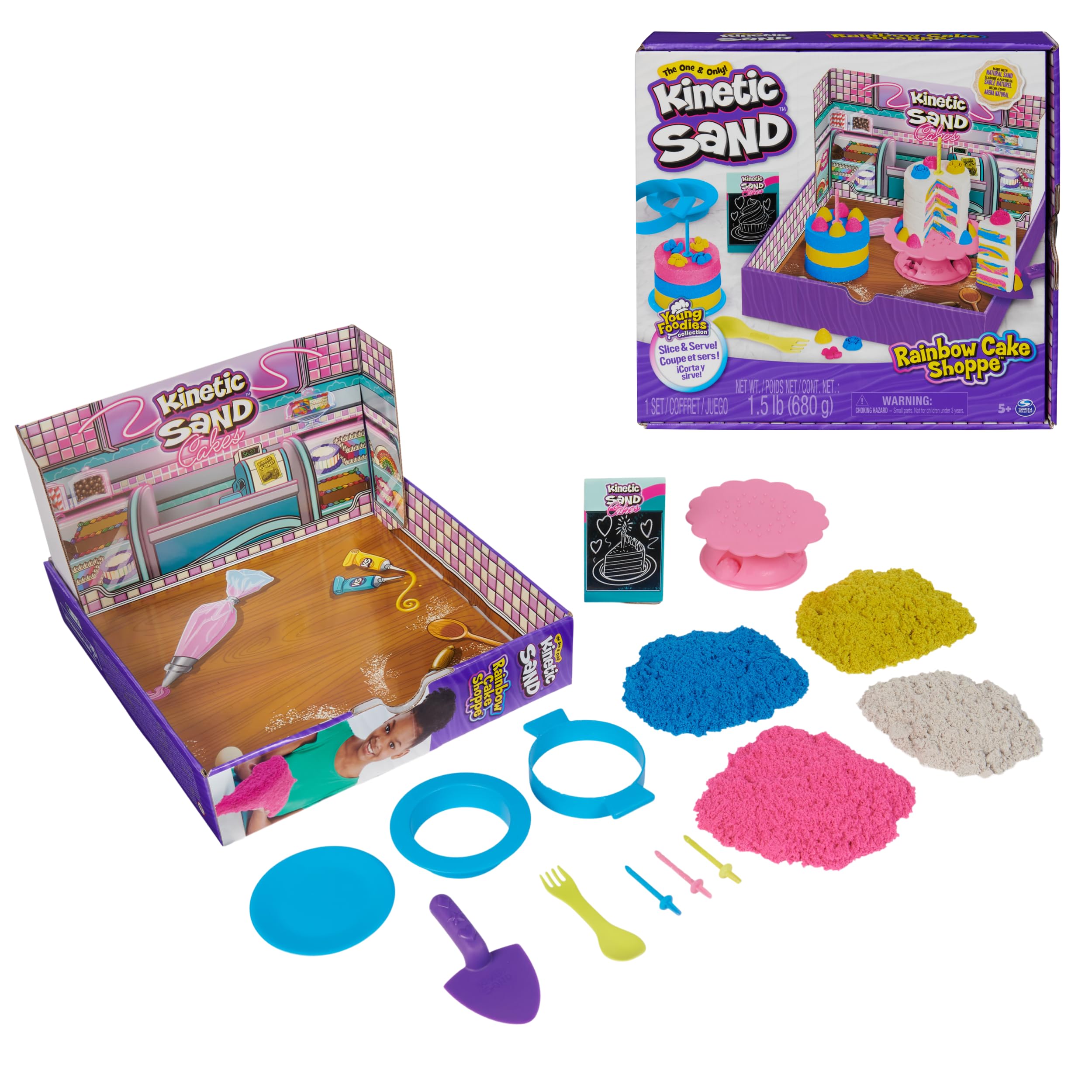 Kinetic Sand Sabbia magica - Rainbow Cake SHOPPE - 680 g di sabbia gialla, rosa, blu e bianca aroma di vaniglia - Kit fai da te per bambini giocattoli sensoriali - 6068029 - Giocattoli per bambini 5