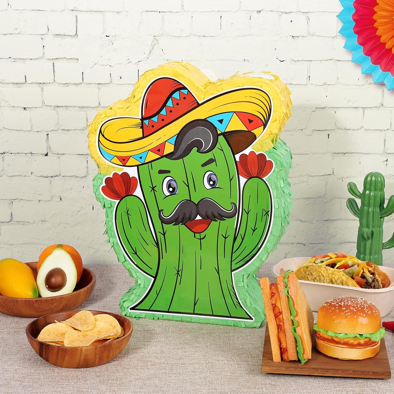 WERNNSAI Mexico Cactus Piñata - Mexican Fiesta Piñata Cinco De Mayo Party Game with Stick and Blindfold, Mexican Themed Party Family Gathering Taco Night Birthday Games