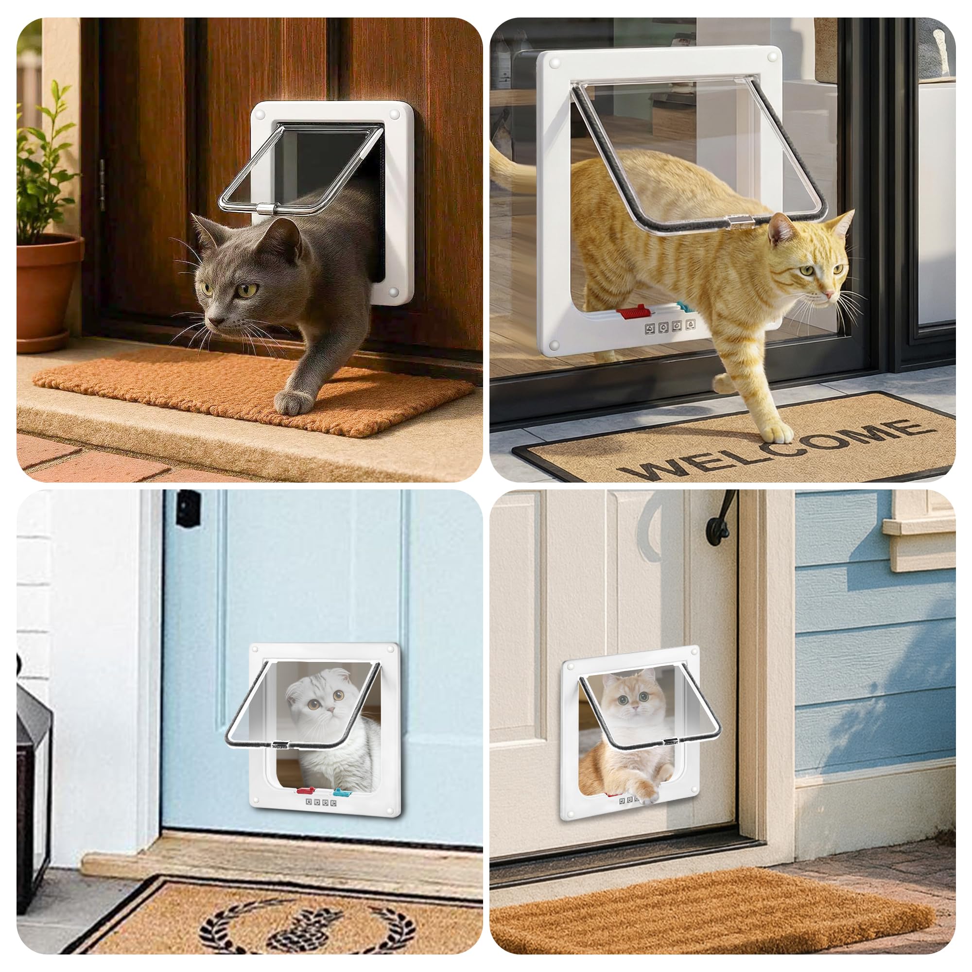 Chatiere pour Chat, Verrouillage à 4 Voies Chatière 25cm x 23.5cm, Chatiere pour Chat Isolante,Facile à Installer et à Utiliser, Porte pour Animaux de Compagnie pour Chats et Petits Chiens