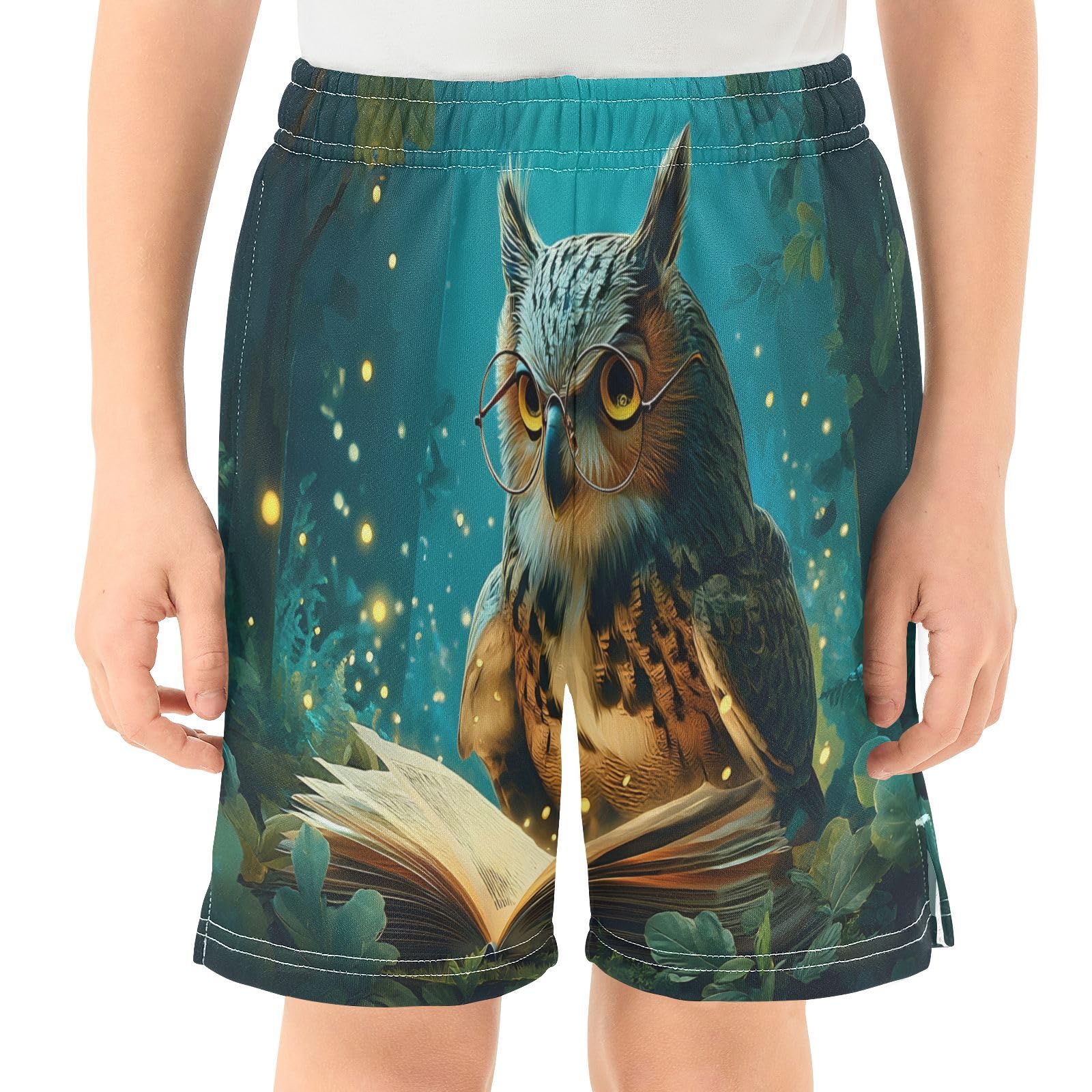 Mysterious Owl Forest Boys' Shorts Summer Cotton Adjust Pocket Boys Shorts Size 8 Years Multicolor