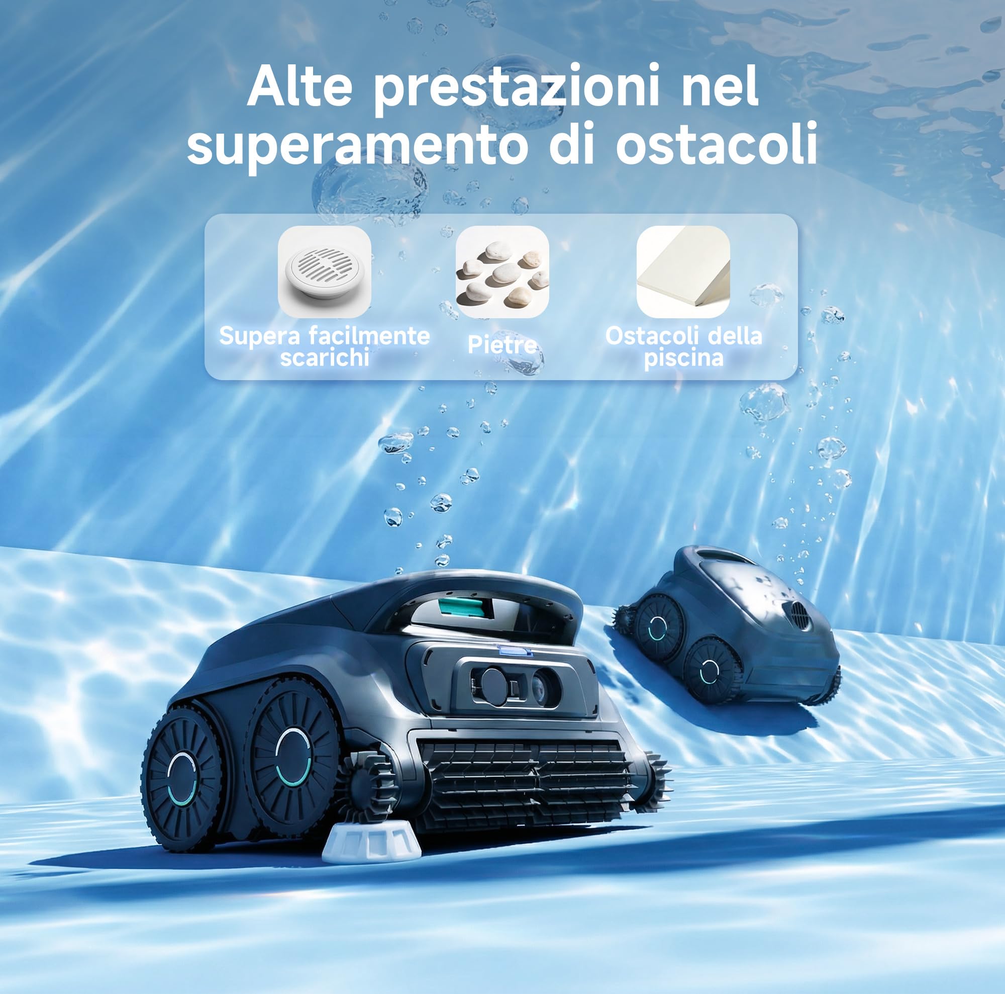 WYBOT B1 - Robot da Piscina a Batteria per Piccole Piscine, Leggero e Intelligente, con Controllo App, Copertura da Parete e Pavimento, Due spazzole Laterali, Fino a 100 Minuti, Nero-Verde