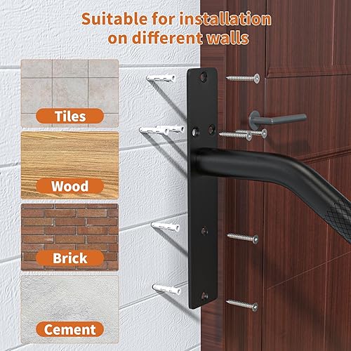 Miniatura 5 de Munzong - Paquete de 2 pasamanos de escalera de 16 pulgadas para escalones de 1 a 3 escalones, barandilla de acero inoxidable negra para escaleras