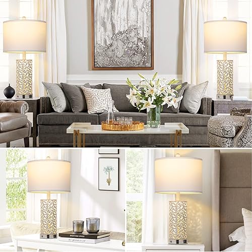 Miniatura 6 de Morden - Juego de 2 lámparas de mesa vintage para sala de estar, con 2 puertos USB y toma de CA, lámpara de mesita de noche con control táctil con