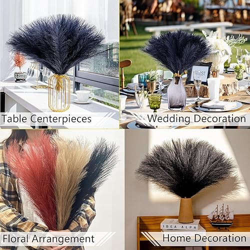 Vista 7 de 10 tallos de hierba de las pampas negra decorativa 17.7 pulgadas de hierba de las pampas artificial, ramo de hierba de las pampas artificial