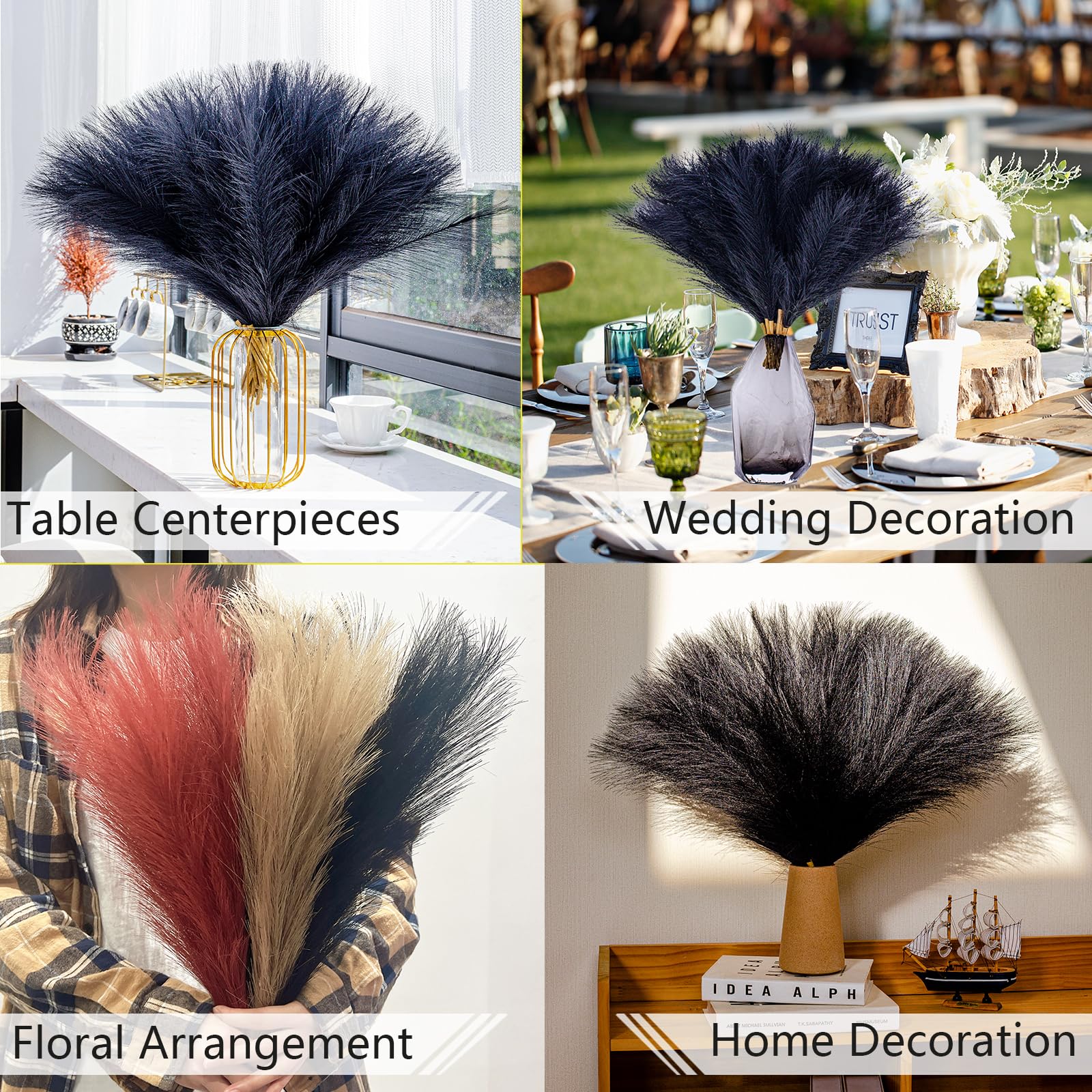 Lot de 10 décorations d'herbe de la pampa artificielle - 45 cm - Bouquet d'herbe de la pampa artificielle - Arrangement de fleurs et remplissage de vase pour décoration de maison, mariage,