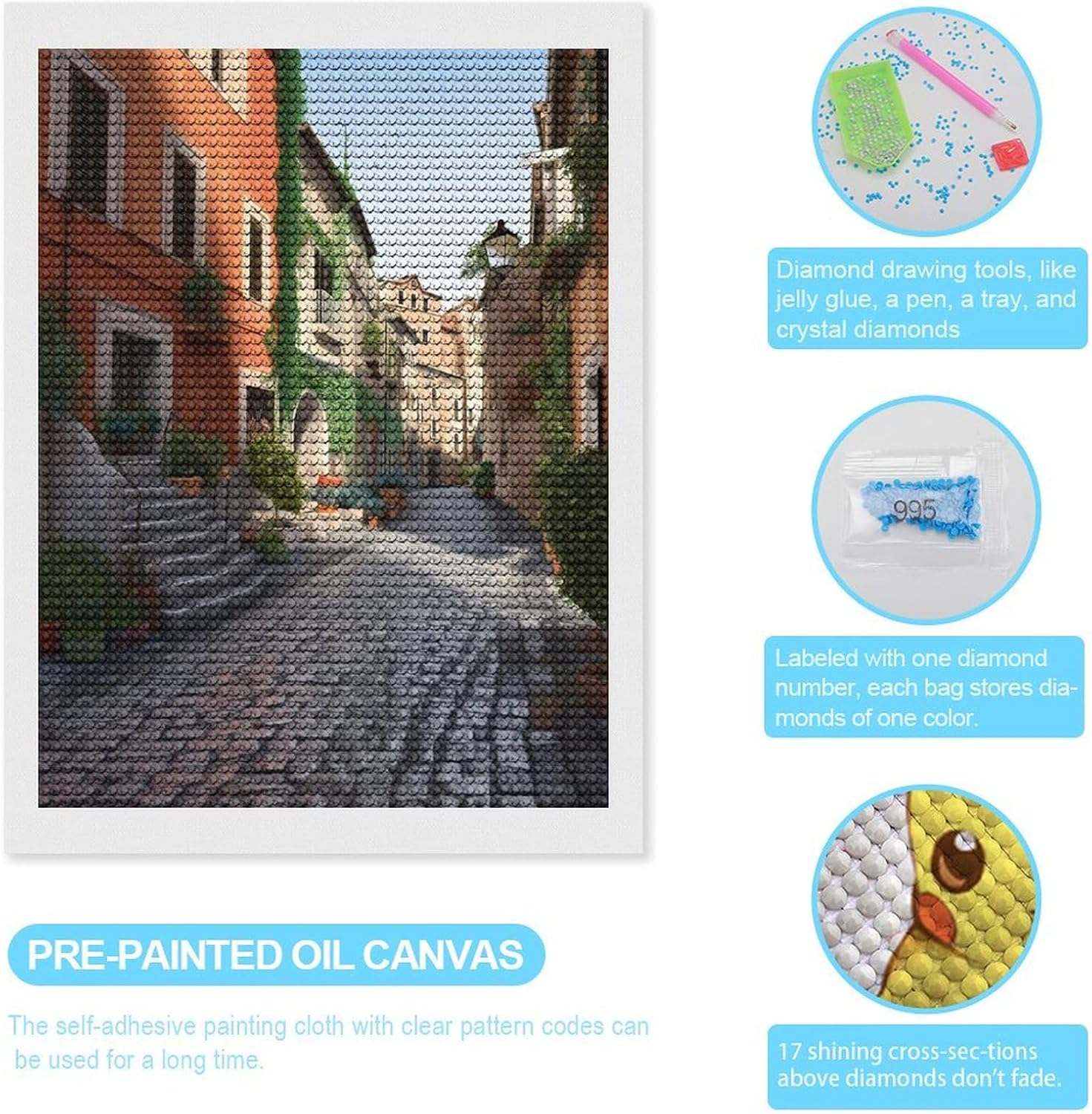 YKLBV Diamond Art Kits for Adults Diamond Painting Kits for Adults DIY Paint with Round Full Drill Diamonds Paintings Street of Italy Gem Art for Home Wall Decor Gift