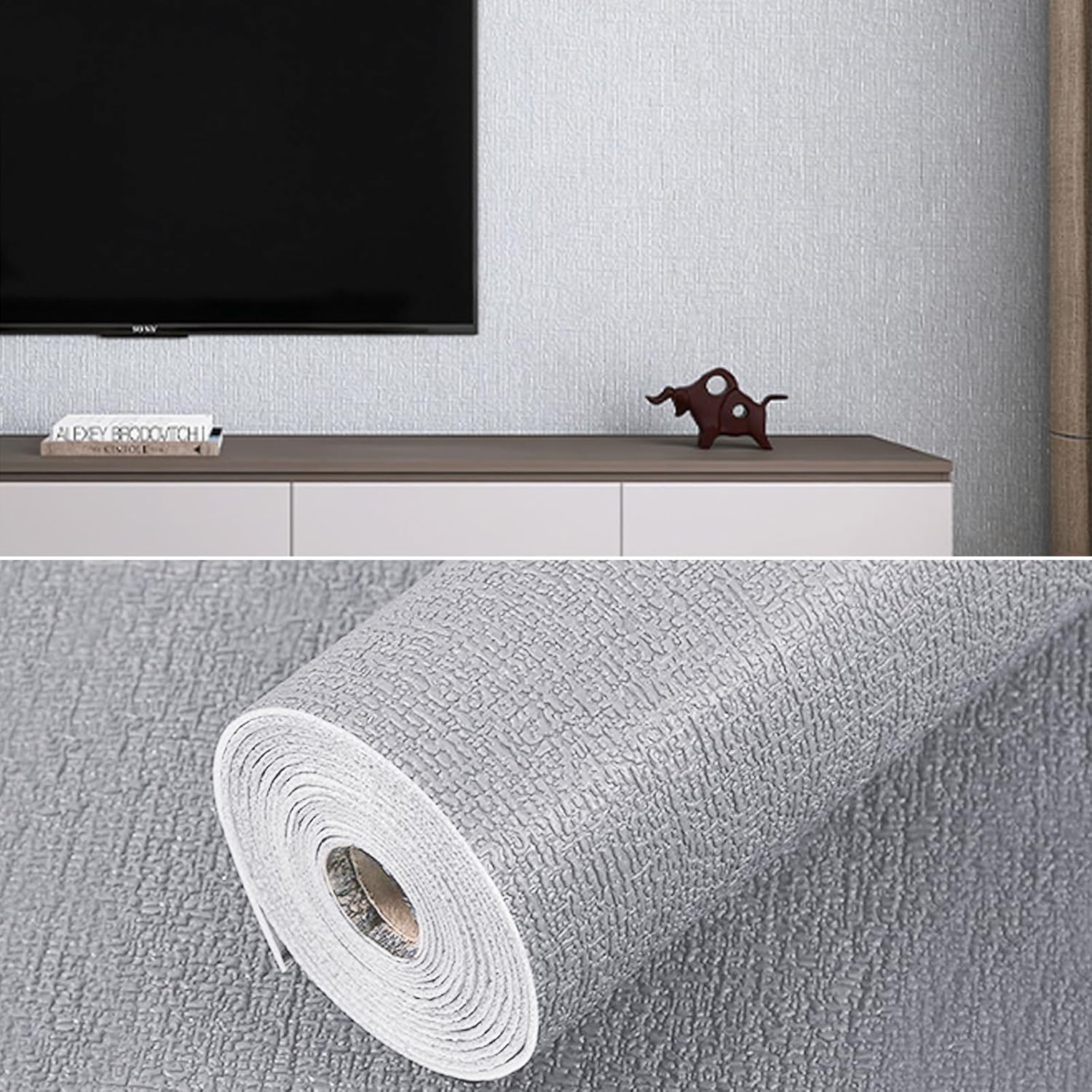 Crystalberry Textured Peel and Stick Thick Wallpaper, 19.7'' x 394'' Self Adhesive Contact Paper, Waterproof XPE Foam Wall Paper for Walls That Easily Shed Dust (394'' Light Gray)