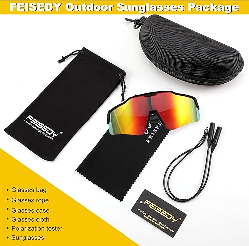 Miniatura 8 de FEISEDY Gafas de sol polarizadas para hombres y mujeres jóvenes, gafas deportivas TR90 UV400 protección para béisbol, correr, softbol, ciclismo,