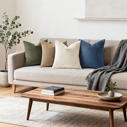 Miniatura 3 de Mecatny Juego de 2 fundas de almohada decorativas de pana de 20 x 20 pulgadas  20.0 x 20.0 in., para sofá y sala de estar, fundas de almohada