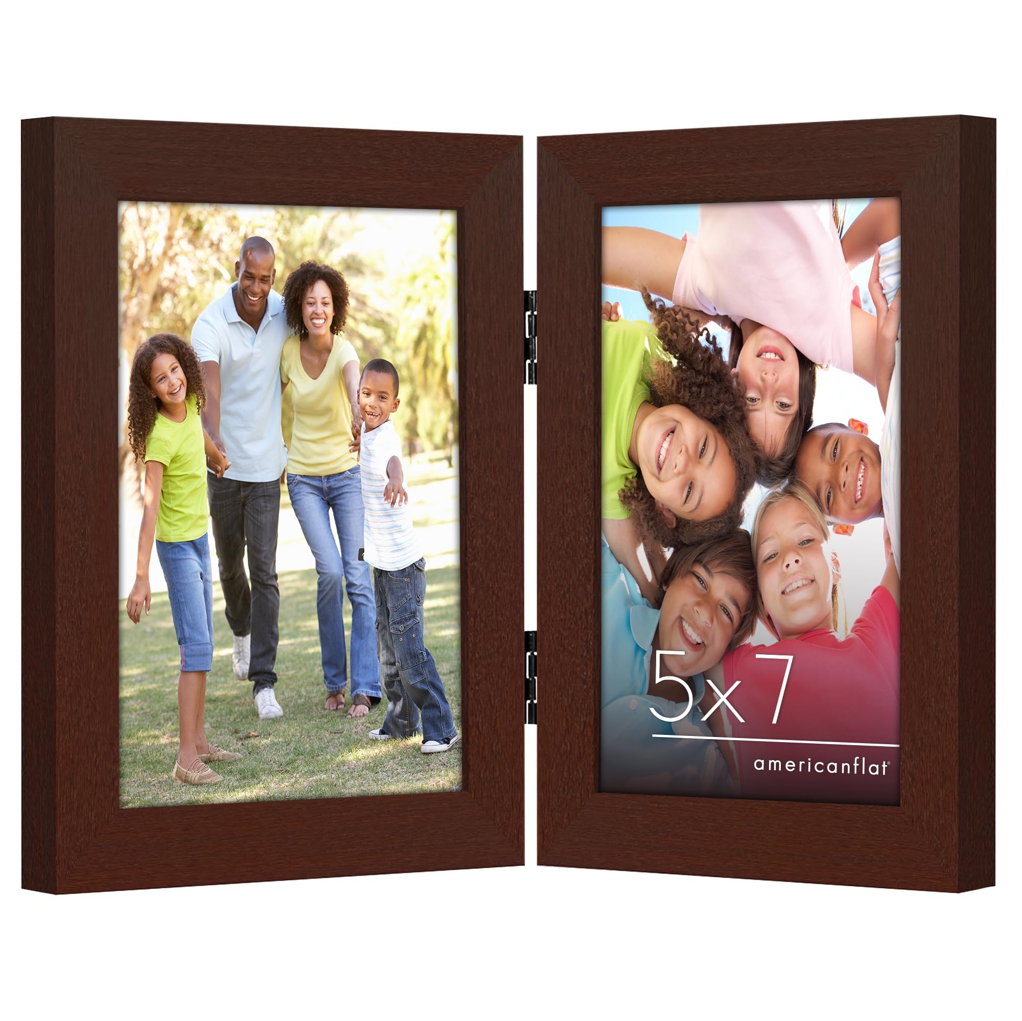 Americanflat Hinged 5x7 Picture Frame with Shatter-Resistant Glass - Double Picture Frames Display Two 5x7 Photos - Signature Collection - Photo Frame for Tabletop Display - Mahogany