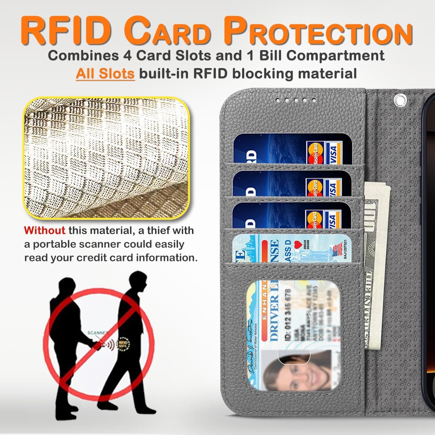 Wallet Case for iPhone 16 Plus with 4 Card Holder, Detachable 2 in 1 Leather Wallet Flip Folio Case, RFID Blocking, Wireless Charging, Microfiber Lining, Durable, for Women/Men (Mystic Gray)
