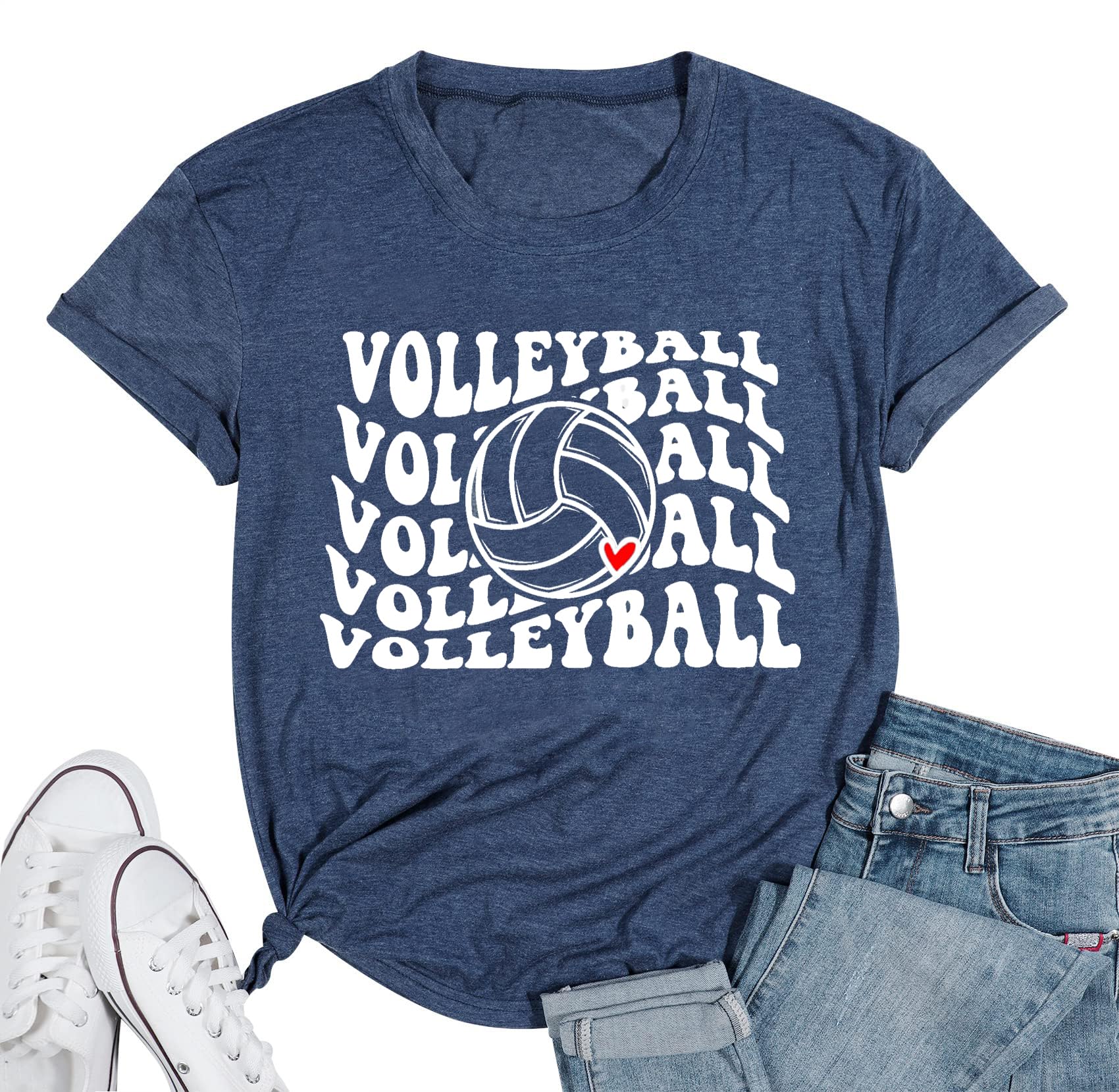 LIWYLUWomen Volleyball Mom Shirts Game Day T Shirts Sports Player Graphic Casual Tee Tops