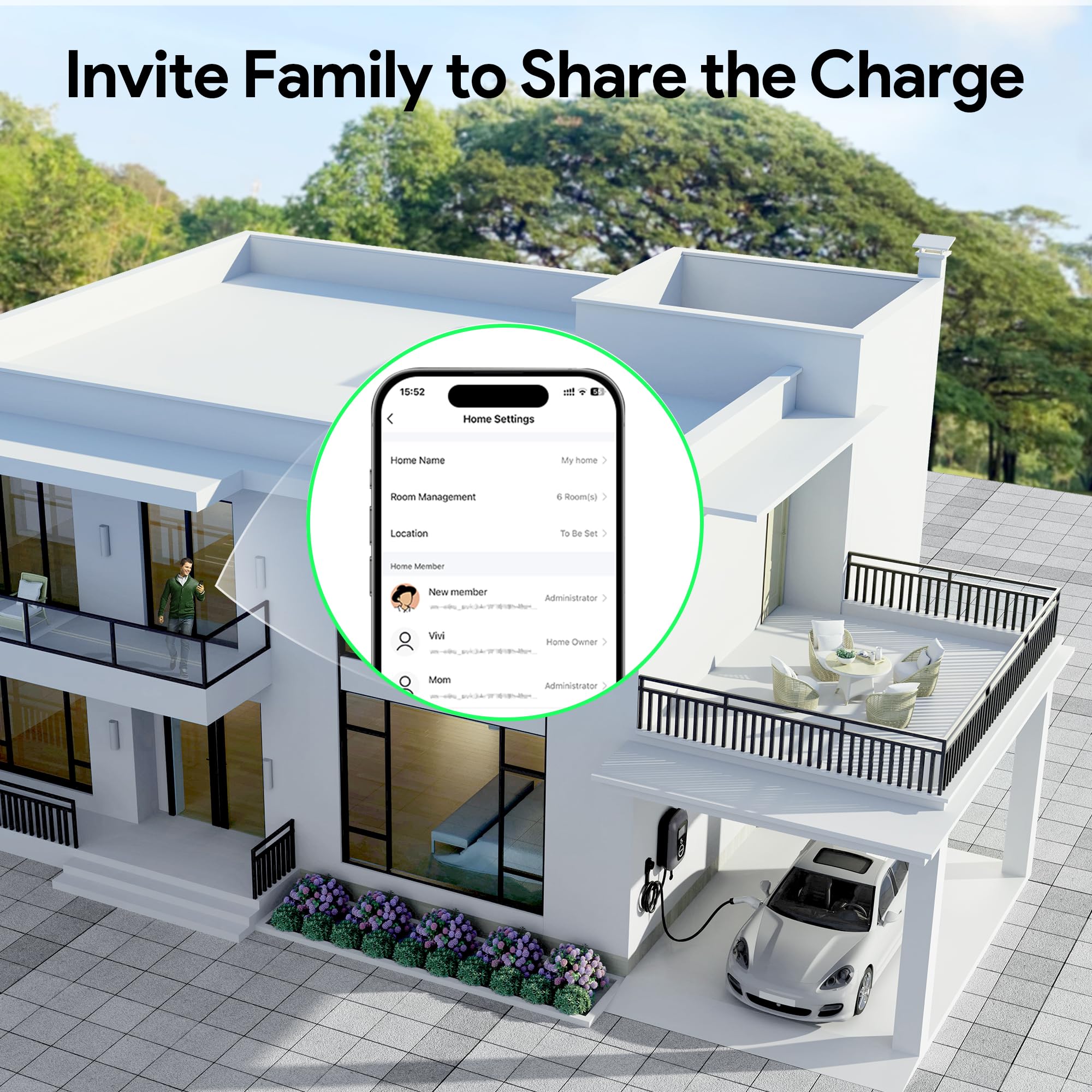 Osoeri EV Stazione di Ricarica, Caricabatterie per Auto Elettriche Intelligenti Tipo 2 con 5M Cavo, Max 32A EV Charger IEC 62196-2 con Controllo RFID/App, Monofase o Trifase Massimo 22kW Regolabile
