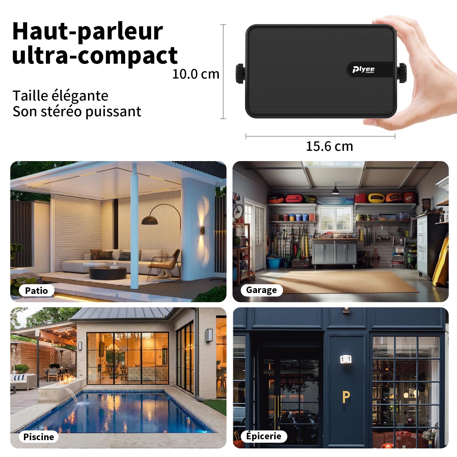 Enceinte Bluetooth Extérieur, Enceinte Murale Active + Passive, Design Compact, Prise en Charge de l'Entrée Aux, Adaptée pour Terrasse, Véranda, Garage, Pack de 2 (MZ-650)