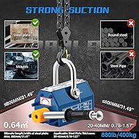 Vista 4 de Mxmoonant Alzamiento de elevación magnético permanente de 880 lb/400 kg con mango, factor de seguridad 2.5X, resistente para bloque de hoja