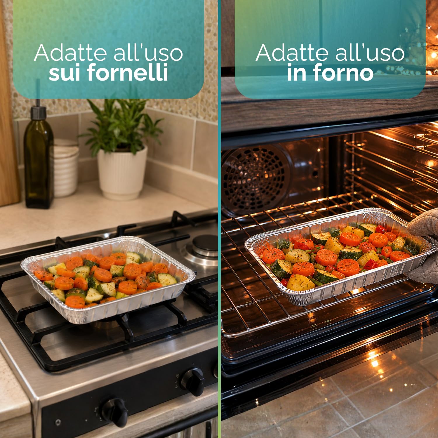 VIRSUS 100 Vaschette in Alluminio R11G Varie Dimensioni porzioni Rettangolari Argentate per Alimenti USA e Getta
