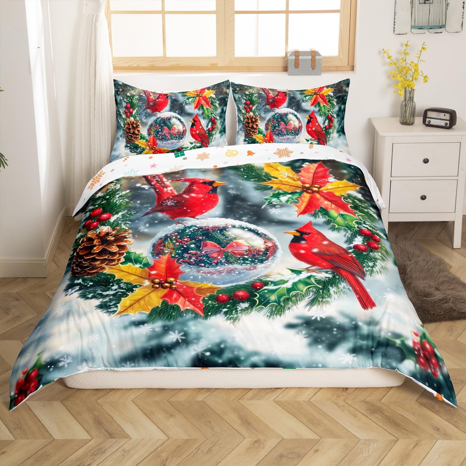 Housse de couette houx cardinal Manfei, le cadeau de Noël idéal pour lit