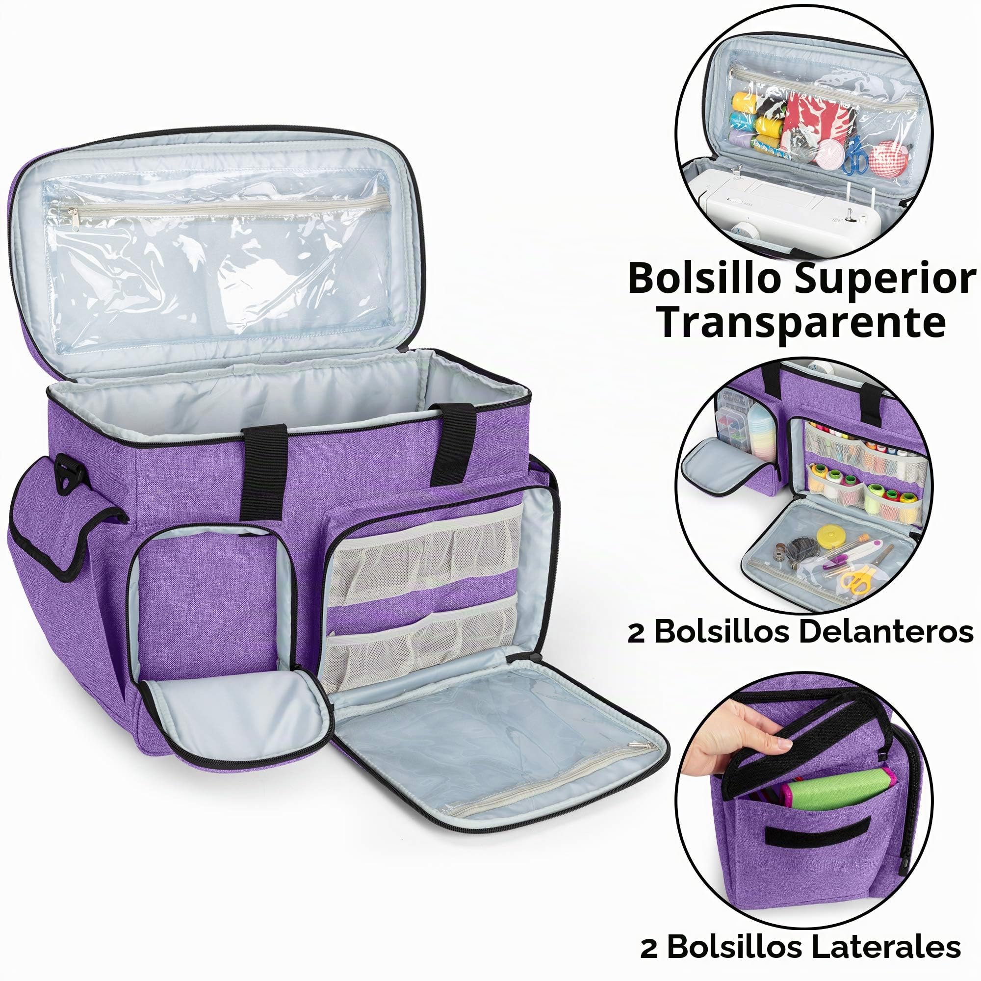 CURMIO Bolsa para Máquina Coser, Funda de Viaje para Máquina Coser, Maleta de Máquina Coser con Bottom Duro, Adecuado de la mayoría de Máquina de Coser Universales, Morado (Sóla Bolsa)