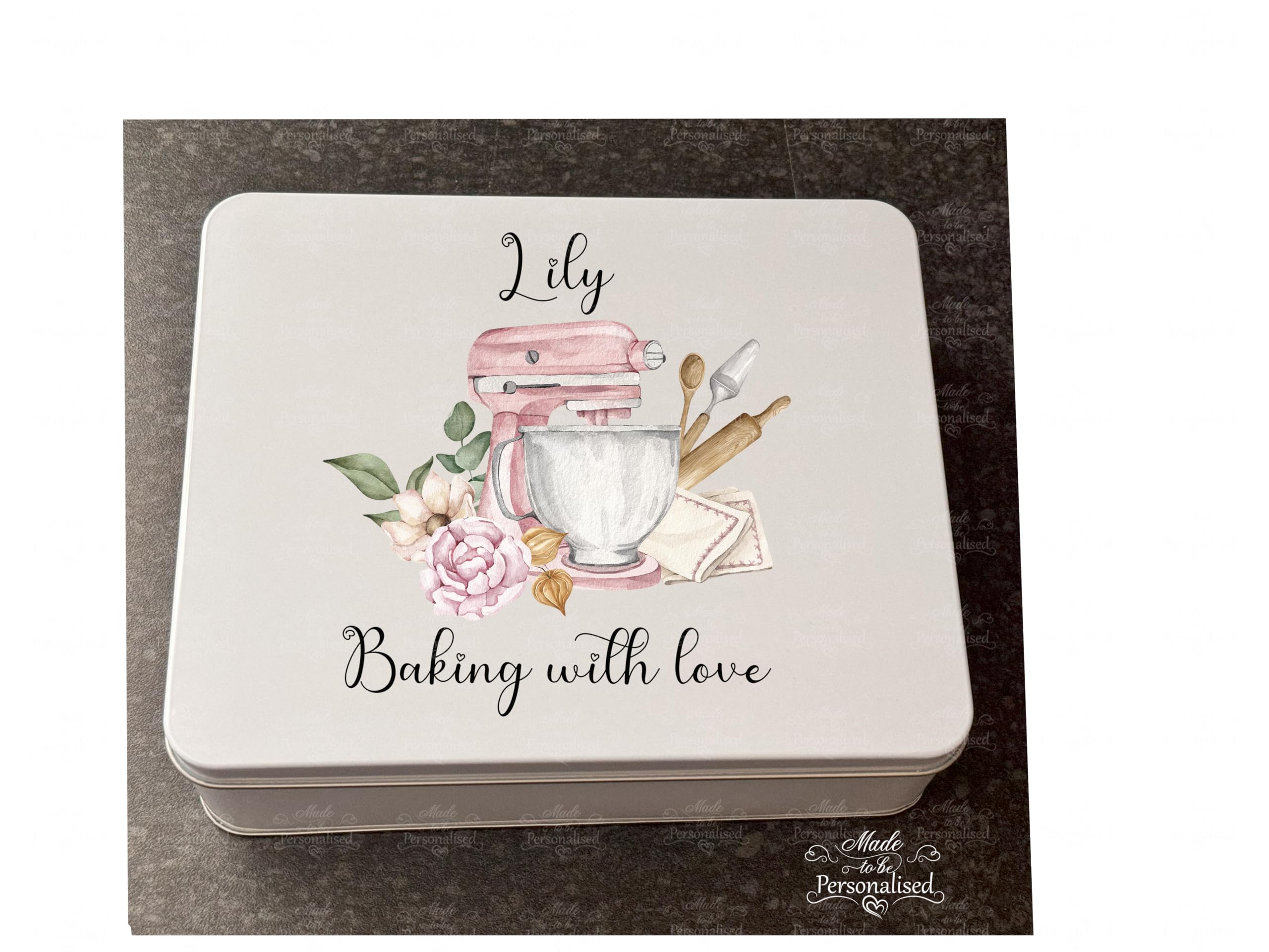 Personalised Cake Baking Tin, baking with love, kitchen baking tin, cooking gift, treat tin, Baker gifts, Christmas gift (Large)
