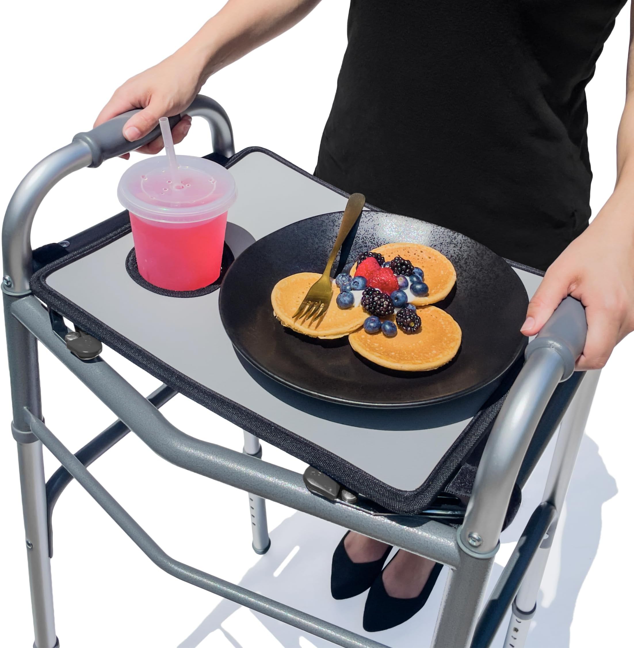 RMS Walker Tray with Cup Holder, Hard Table Top fits Most Standard Folding Walker, Mobility Walker Accessories and Medical Table for Seniors or Individuals with Disability