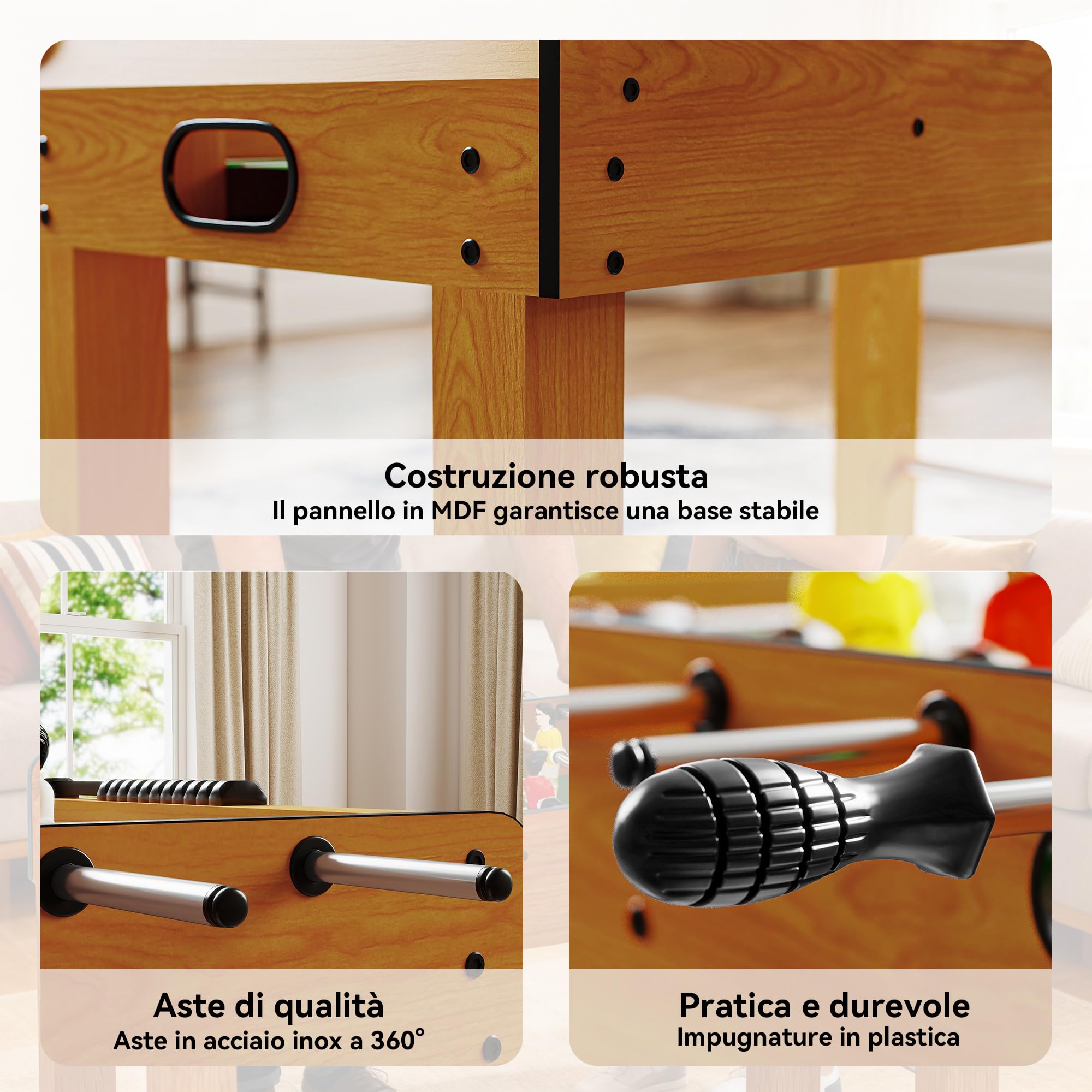 HOMCOM Calcio Balilla Professionale per Adulti e Famiglia, Tavolo Calciobalilla per Adulti, Tavolo da Biliardo Billiardino con 2 Palline, Segnapunti e 22 Giocatori, 122x61x80.7cm