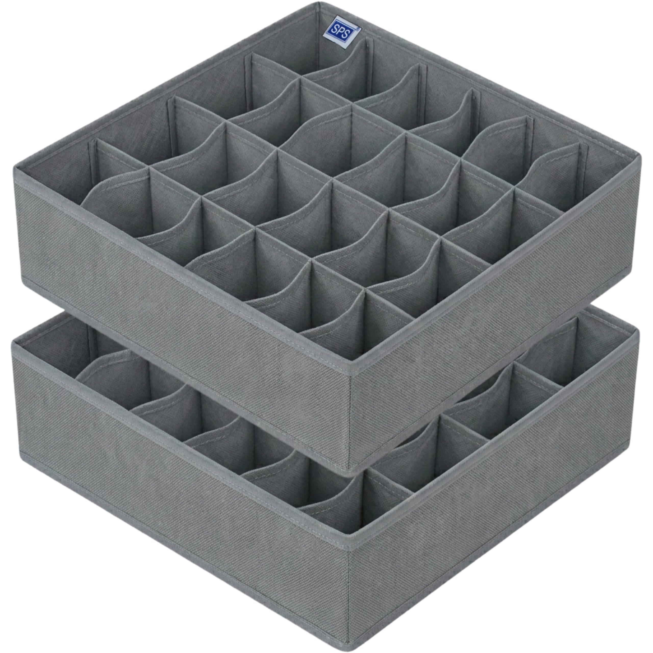 Skrill 24-Compartment - Set of 2 | Non-Woven Foldable Cloth Storage Box Set Underwear, Socks, Ties, Scarves, Bras, Lingerie Drawer Organization | Space Saving Divider Organizer Closet Storage | Grey-image-35