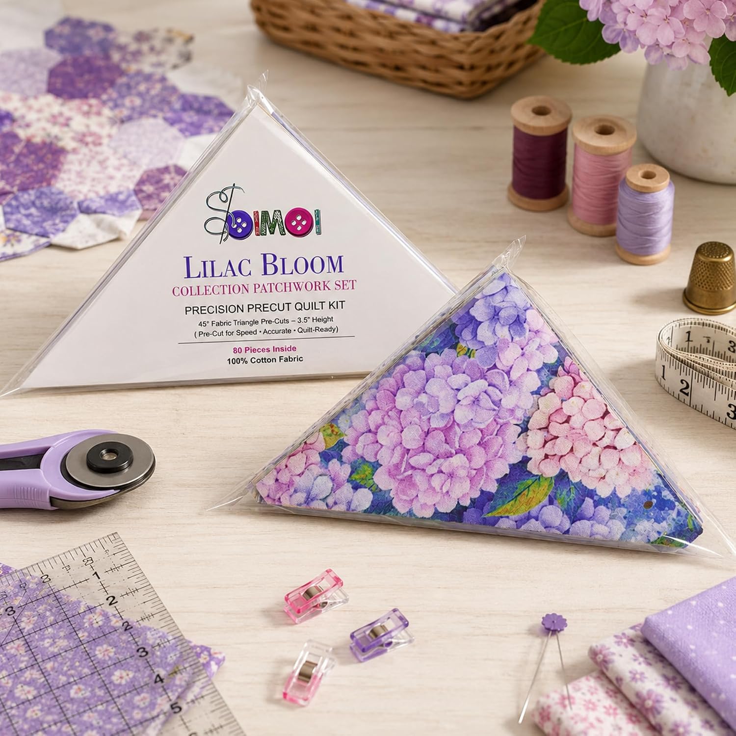 Soimoi 80 Pcs Precut Fabric Triangles for Quilting - 100% Cotton - Slightly Starched for Precision Piecing - 3.5" Height 45 Degree Quilting Triangles with Trimmed Dog Ears