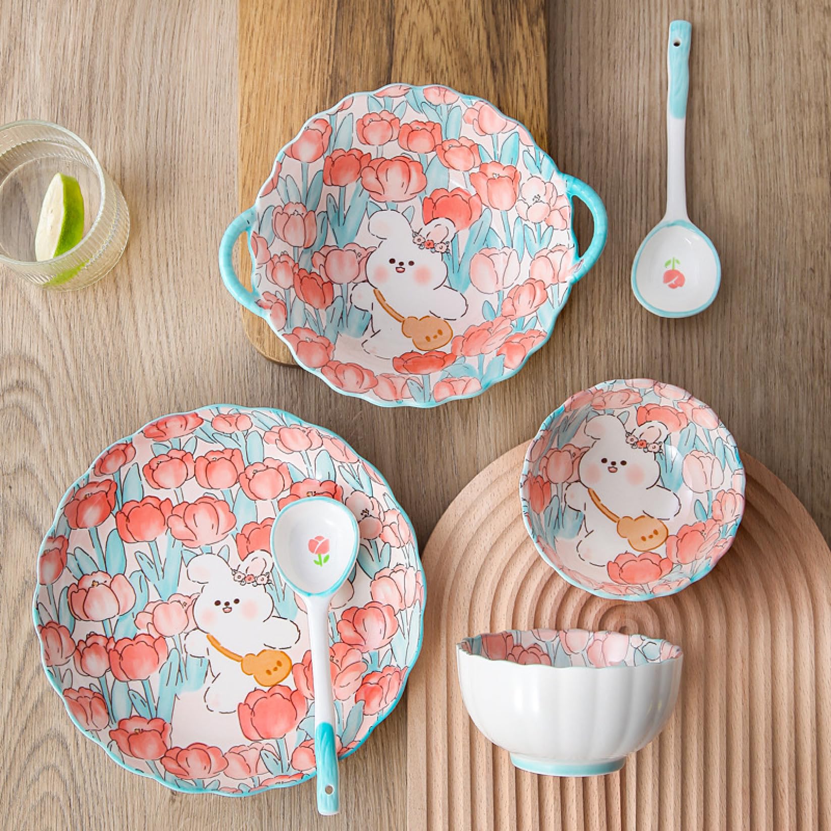 Amazon.co.jp: 兎柄 食器セット ピンク花柄 可愛い お皿 お碗 2 Amazon.co.jp: 兎柄 食器セット ピンク花柄 可愛い お皿 お碗 2