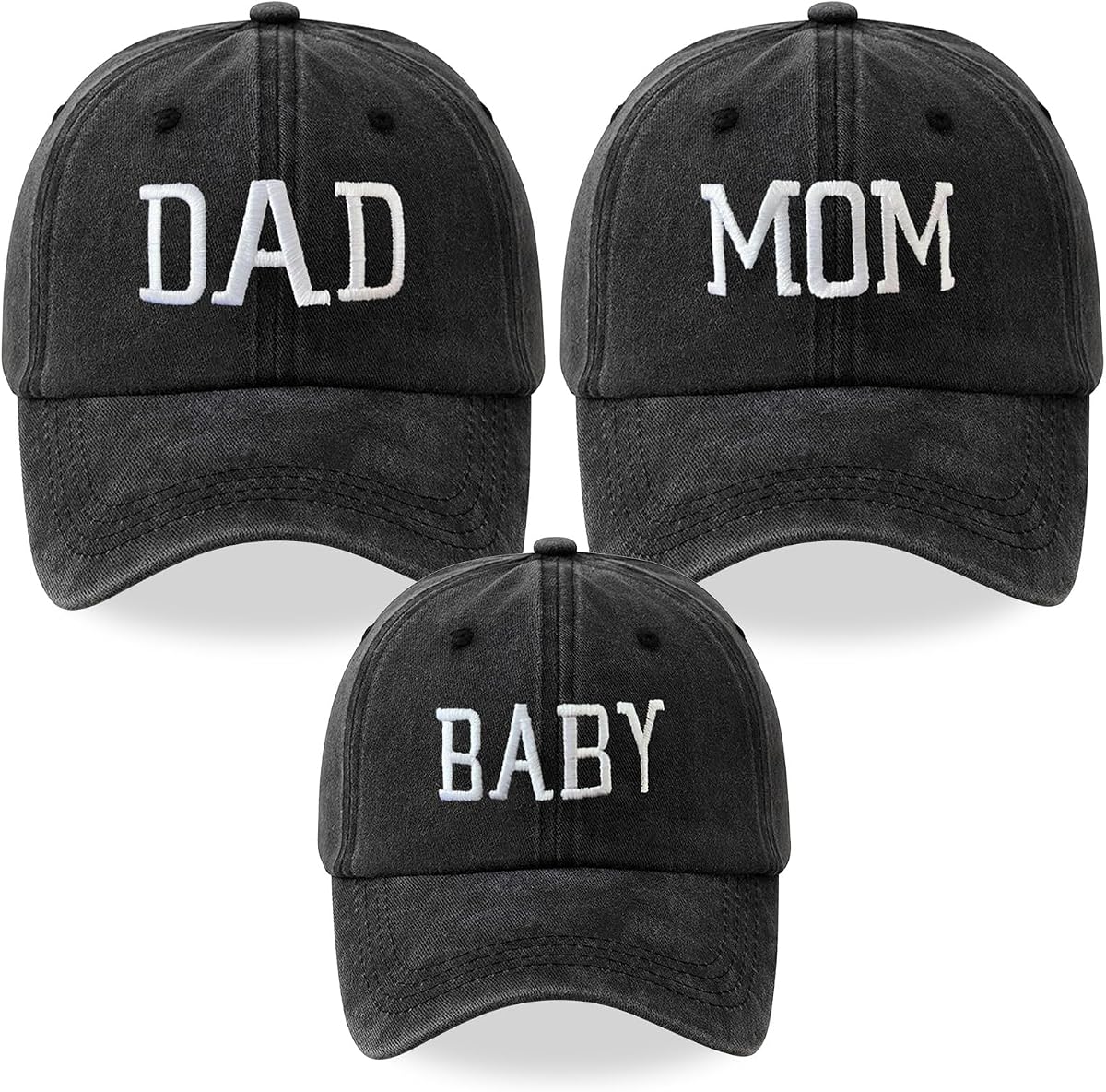 Juego de 3 gorros para mamá, papá y bebé, gorras de béisbol para padres e hijos, bordado, ajustable, a juego, para familia