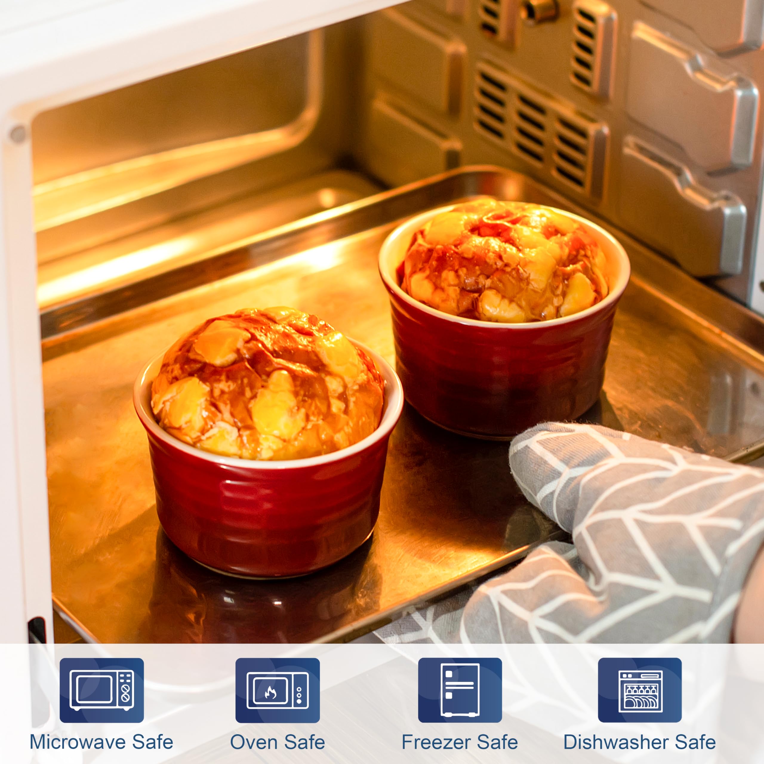 Lovecasa, 6 piezas x 280 CC Ramequin Dish de Cerámica, Ramequin Molde de Soplado Crema Quemada, Taza de Postre Tapas para Horno