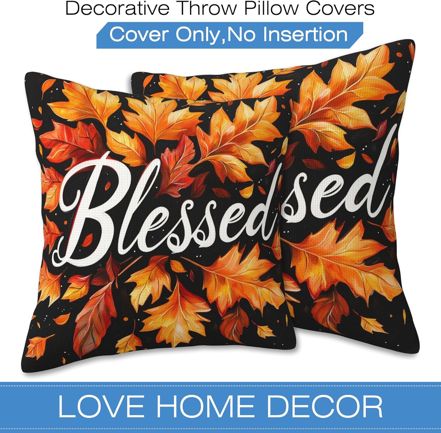 Blessed Throw Pillow Cover Case Autumn Leaves Throw Pillows Set of 2 Super Soft Pillow Covers 18x18 Inches Farmhouse Home Decor for Living Room Bedroom Sofa Couch Cushion Cover - Image 3