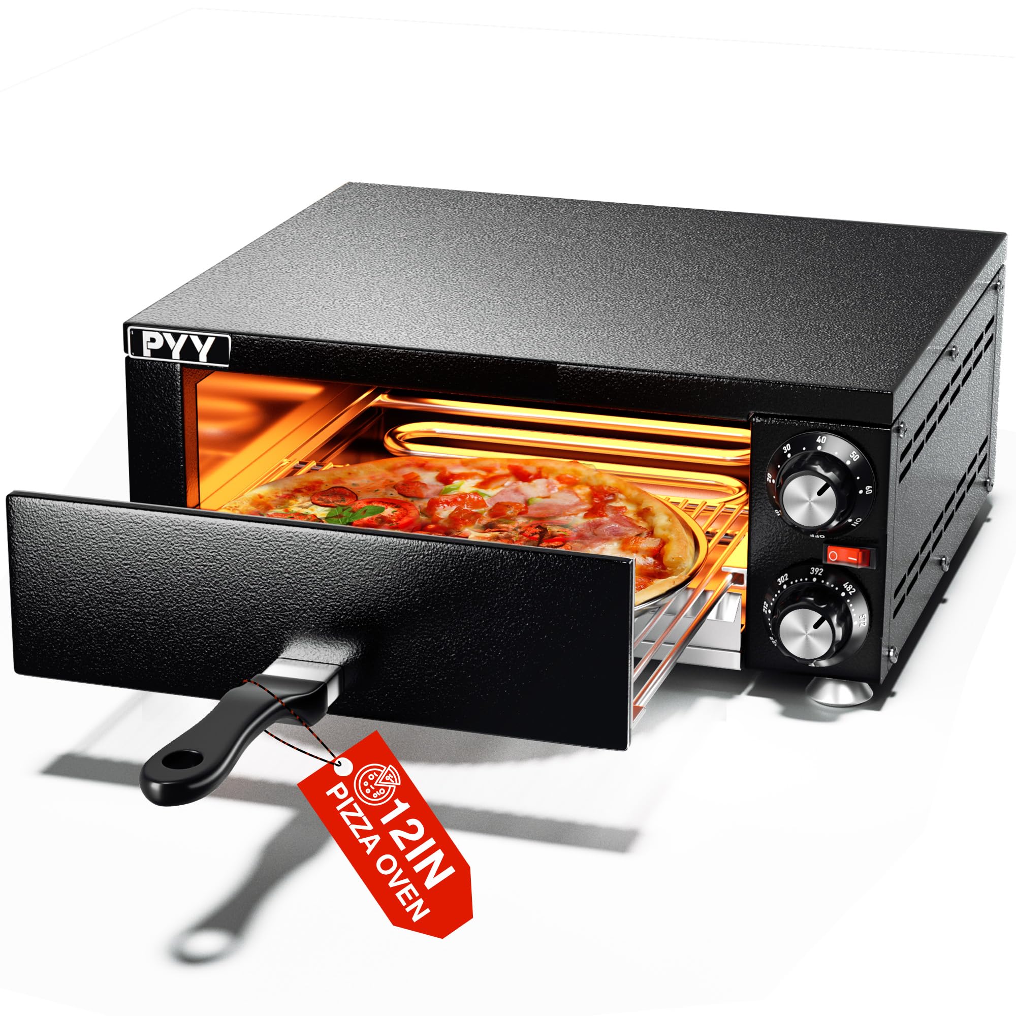 PYY Electric Pizza Oven - Indoor Countertop Pizza Oven 1100W, Commercial Pizza Maker Machine for Home with Timer Stainless Steel Pizza Cooker