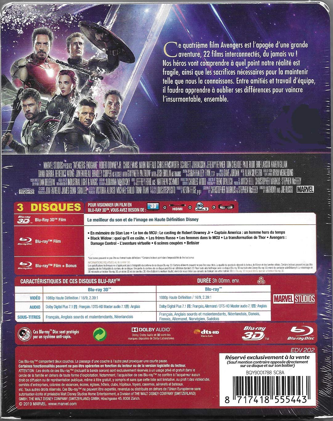 avengers endgame steelbook 3d et 2d 2019