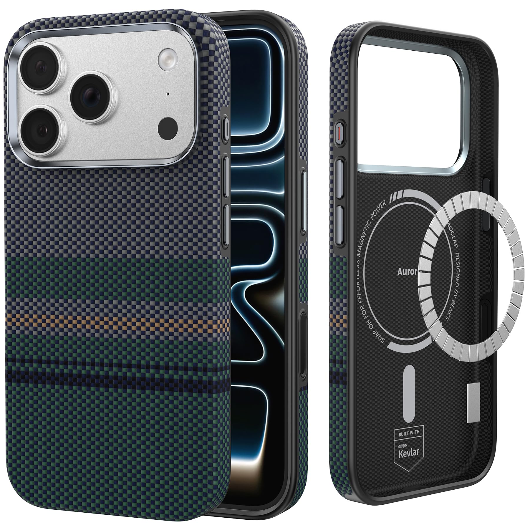 BENKS ArmorPro Aurora Funda para iPhone 17 Pro MAX con Control de Cámara, Compatible con MagSafe, Protección Militar y Antigolpes, Kevlar Fibra de Aramida 600D+1500D y TPU Magnética Carcasa