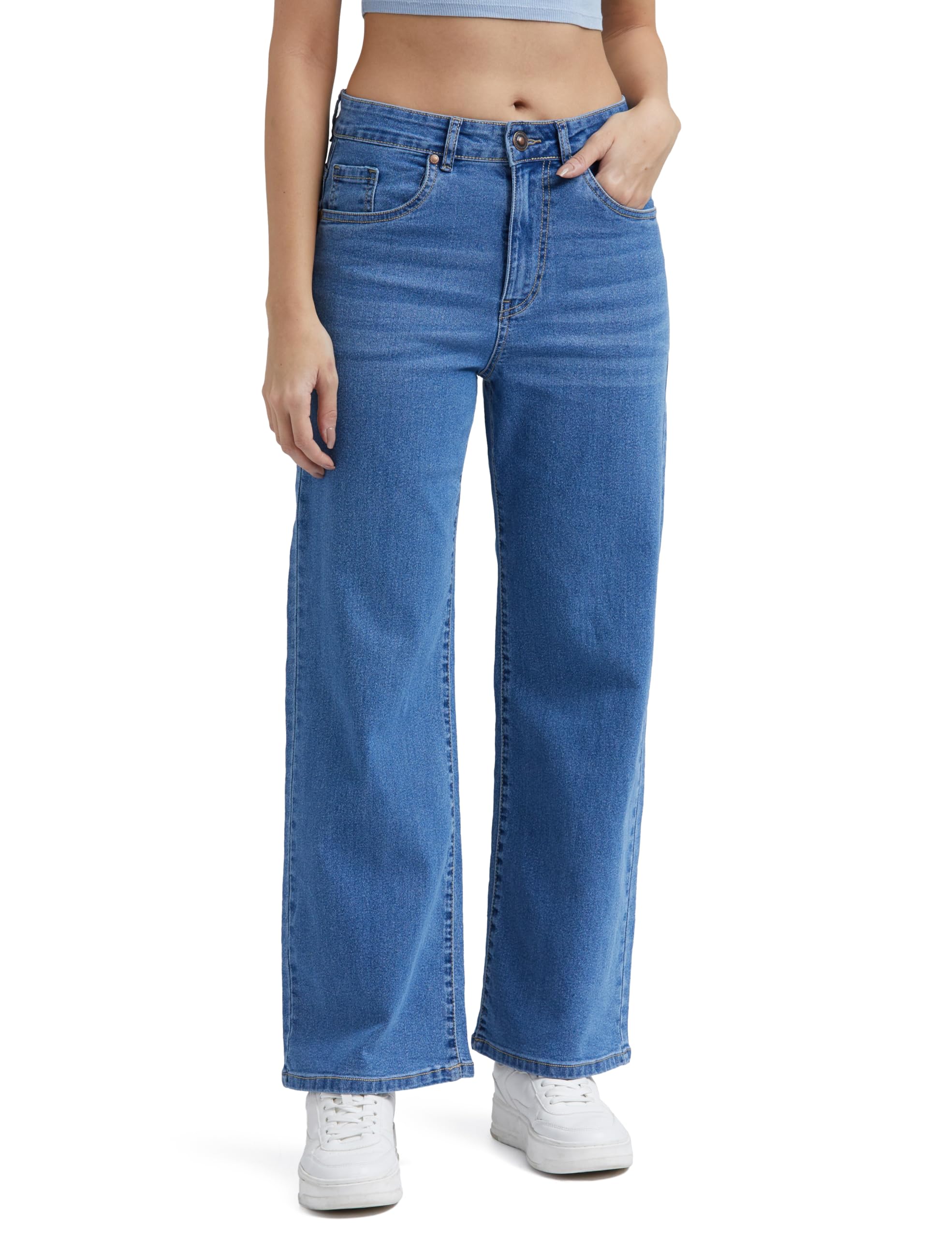 inkd Women's Wide Leg Jeans - High-Rise | Stretchable | Enzyme Wash | Classic 5 Pocket Styling | Jeans for Women-picture-17