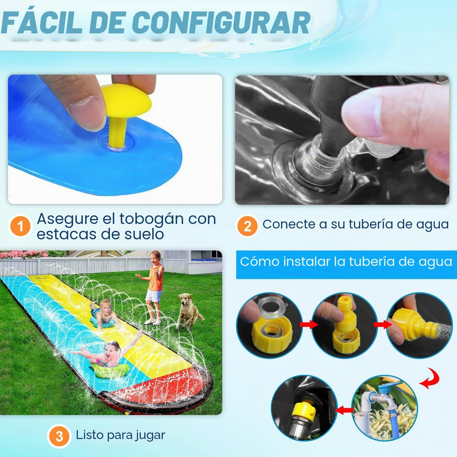 15.7ft/480cm Tobogán de Agua con 2 Tablas,Tobogán Acuático para Césped,Juguetes de Verano de Exterior,Jardín y Playa para Niños Adultos