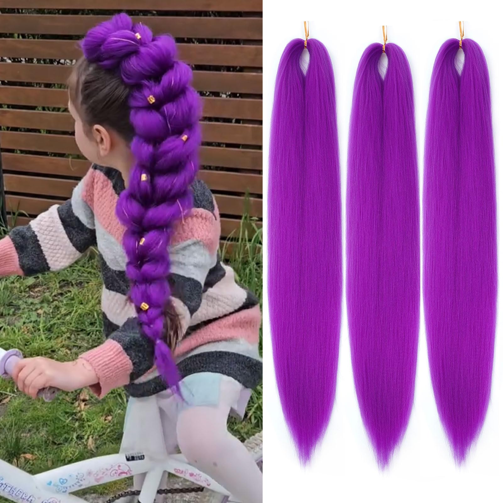 Photo 1 of Abrastin Pre Stretched Braiding Hair 30 Inch Long Purple Braiding Hair Extensions 3 Packs Purple Synthetic Crochet Hair Twist Braids for Stage Halloween Costume Cosplay