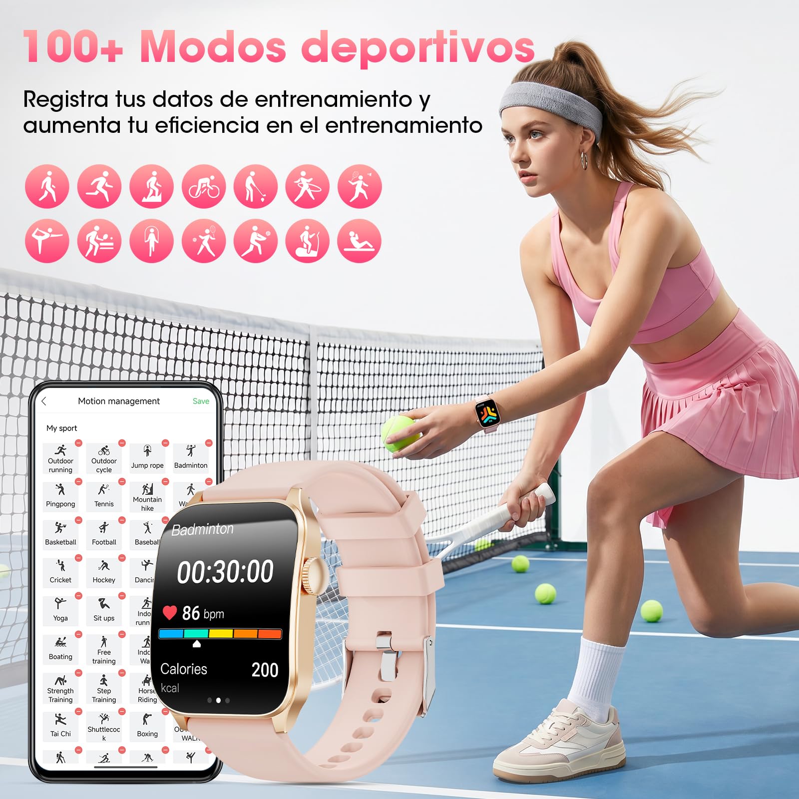 Reloj Inteligente Mujer, 7 Correas Regalo, 1,91" Pantalla Curva Smartwatch