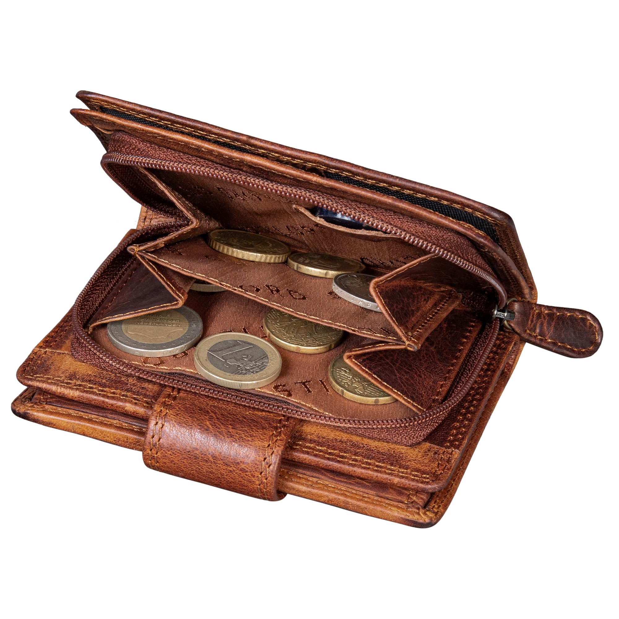 STILORD "Reese Elegante Geldbörse mit RFID Schutz Damen Herren Echtleder Portemonnaie mit Schnappverschluss Hochformat - Retro Trifold Leder Brieftasche mit Geschenkbox Farbe:Kara - Cognac