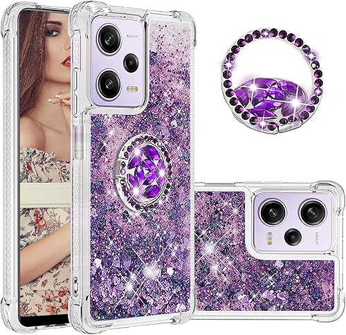 Miniatura 9 de CCSmall Funda transparente con purpurina para Xiaomi Redmi Note 12 Pro 5G, cubierta brillante de arena movediza líquida con soporte de anillo
