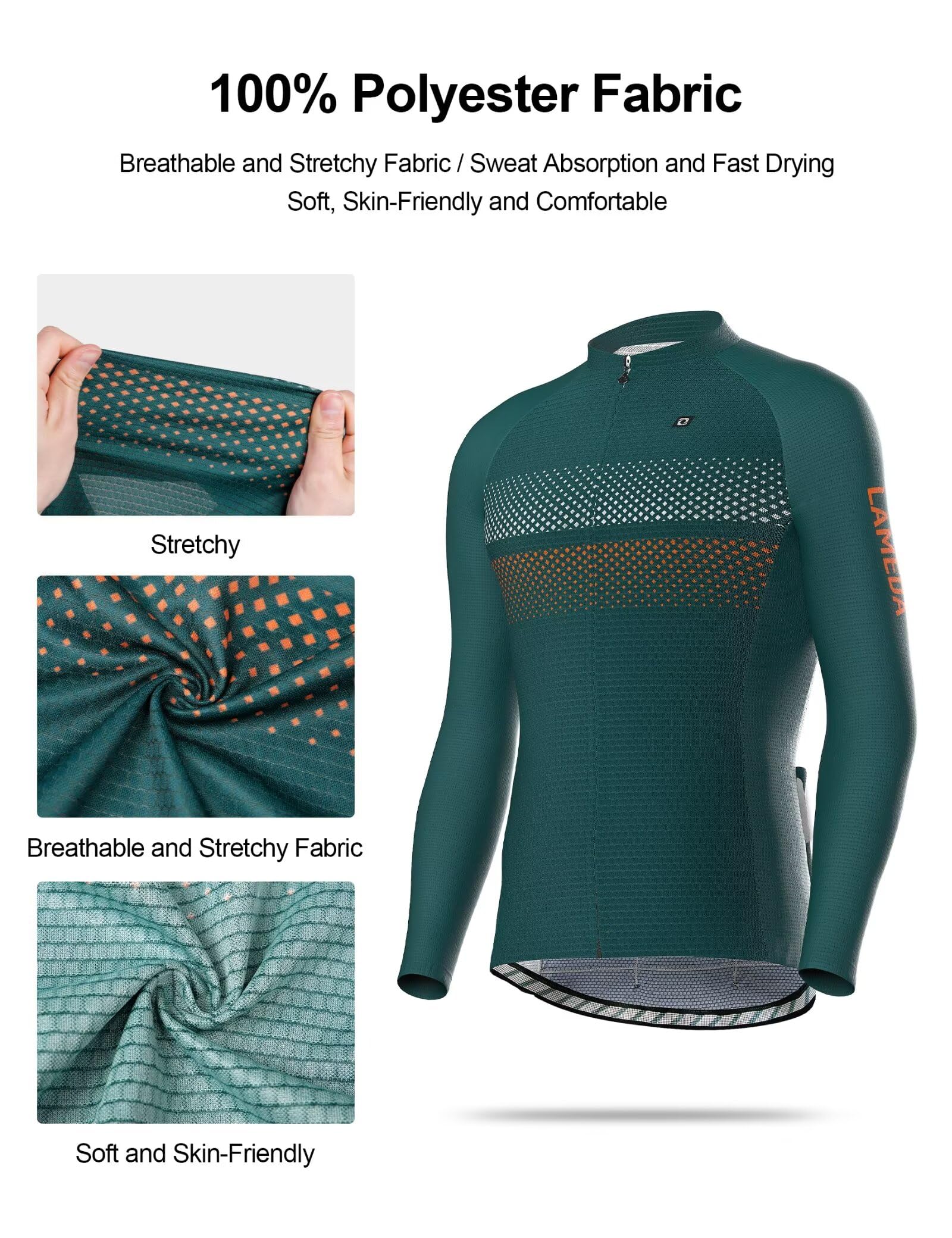 INBIKE - Maglia da ciclismo da uomo, a maniche lunghe, traspirante, leggera, ad asciugatura rapida, riflettente, con 3 tasche posteriori