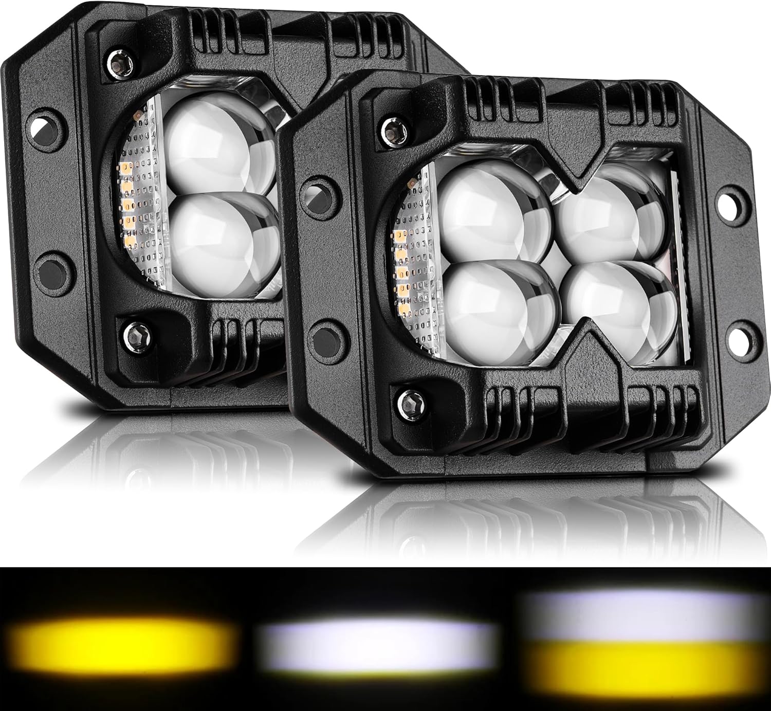 2PCS 5 Inch LED Flush Mount Pod Lights - 80W Amber White Spot Strobe Side Shooter Fog Lights for Truck ATV UTV SUV Offroad 4x4 Boat