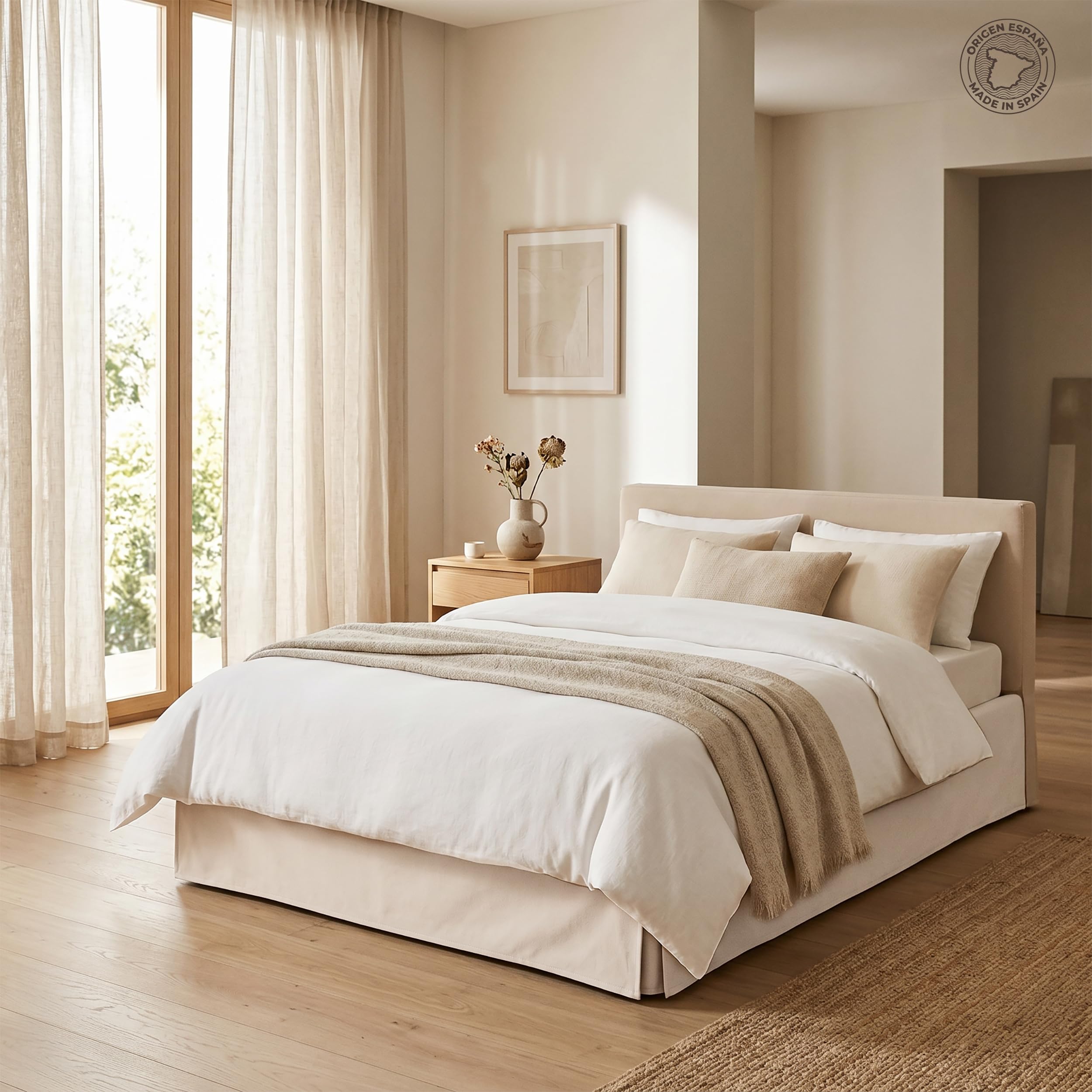 Cubre Canapé Cama 160x190/200 cm Piedra Premium - Funda Somier Faldón Cubrecanapé Ajustable - Acabado Fuelle Inglés Elegante - Transpirable y Antideslizante 100% Fabricado en España