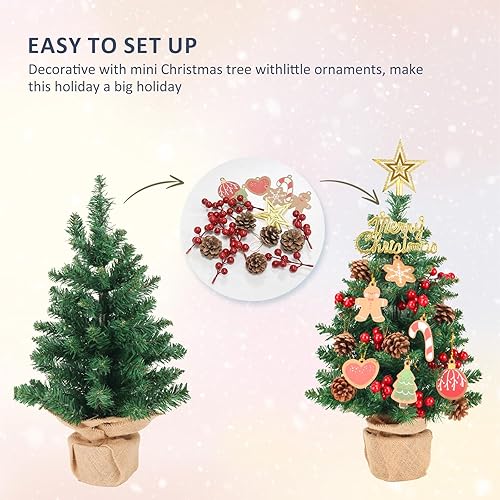 Miniatura 4 de Mini árbol de Navidad artificial con luces, árboles de Navidad de mesa de 22 pulgadas, 65 puntas de rama, pequeños árboles de Navidad con adornos