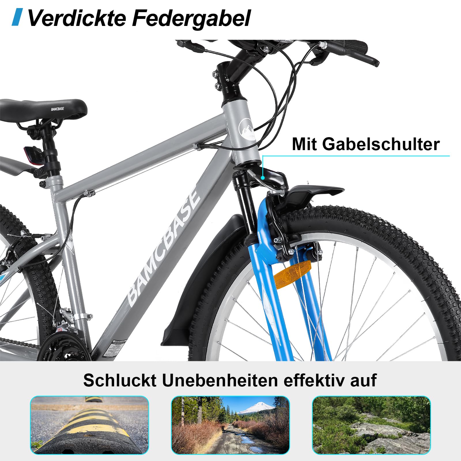 HILAND 26 27,5 29 Zoll Mountainbike, V-Bremsen, Herren und Damen Fahrrad mit 18-Gang, Mountainbike für Erwachsene, MTB für Männer Frauen, Schwarz/Blau/Grau