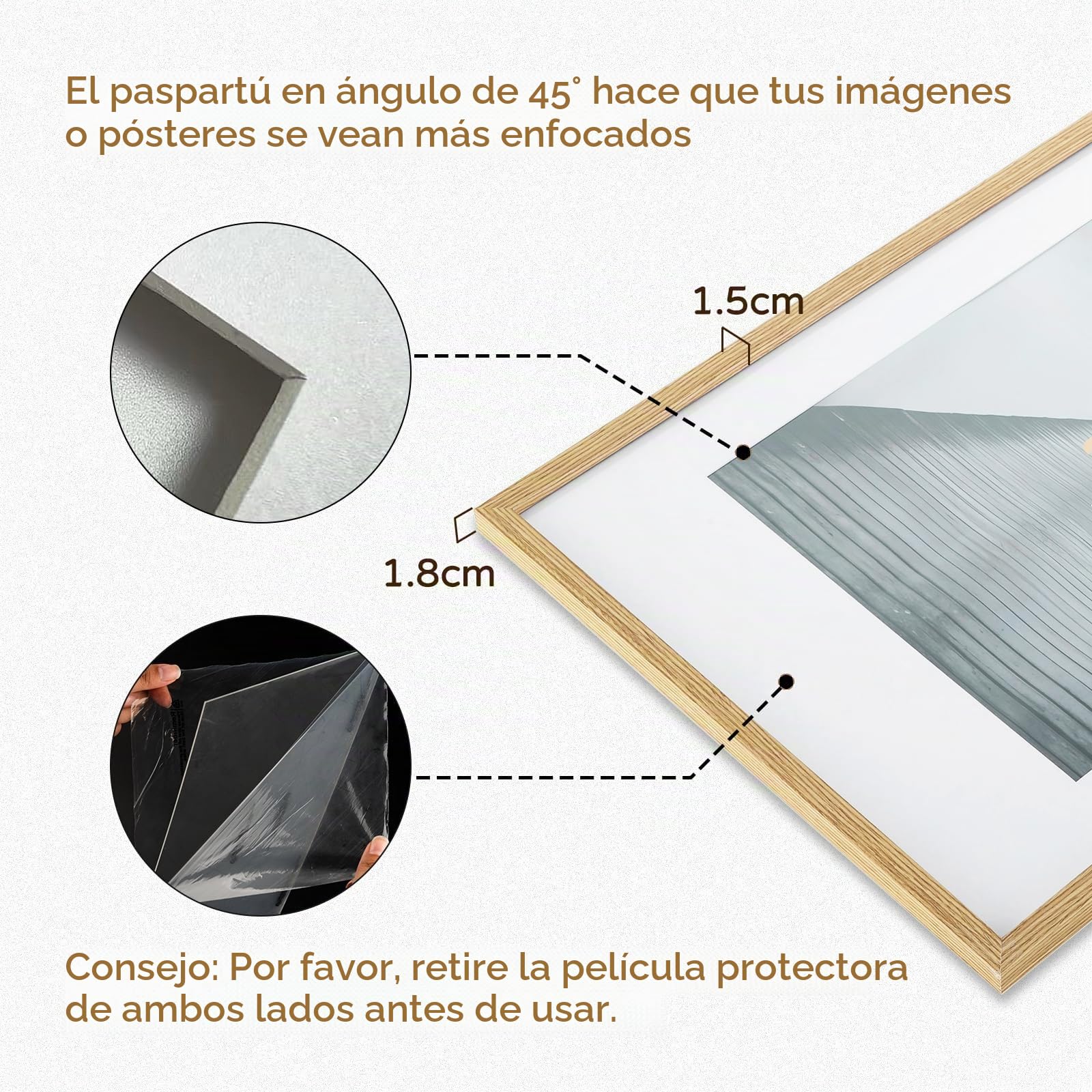 marco para fotos 40x60 de madera con paspartú: set de 3 piezas 60x40 para fotos - Marco para póster con vidrio acrílico