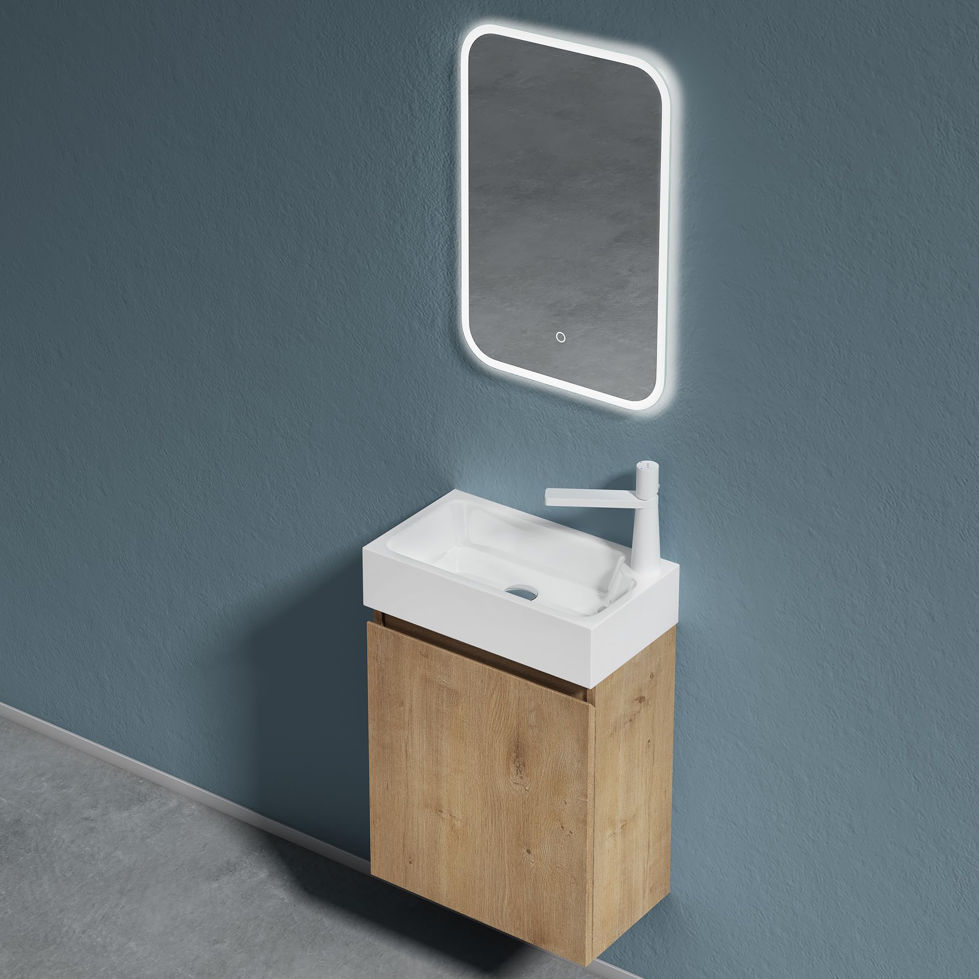 doporro Mobile Bagno Sospeso con Lavabo Set di Mobili da Bagno, Mobile Sottolavabo per WC Ospiti 46x26x63cm Marrone chiaro, Pisa02